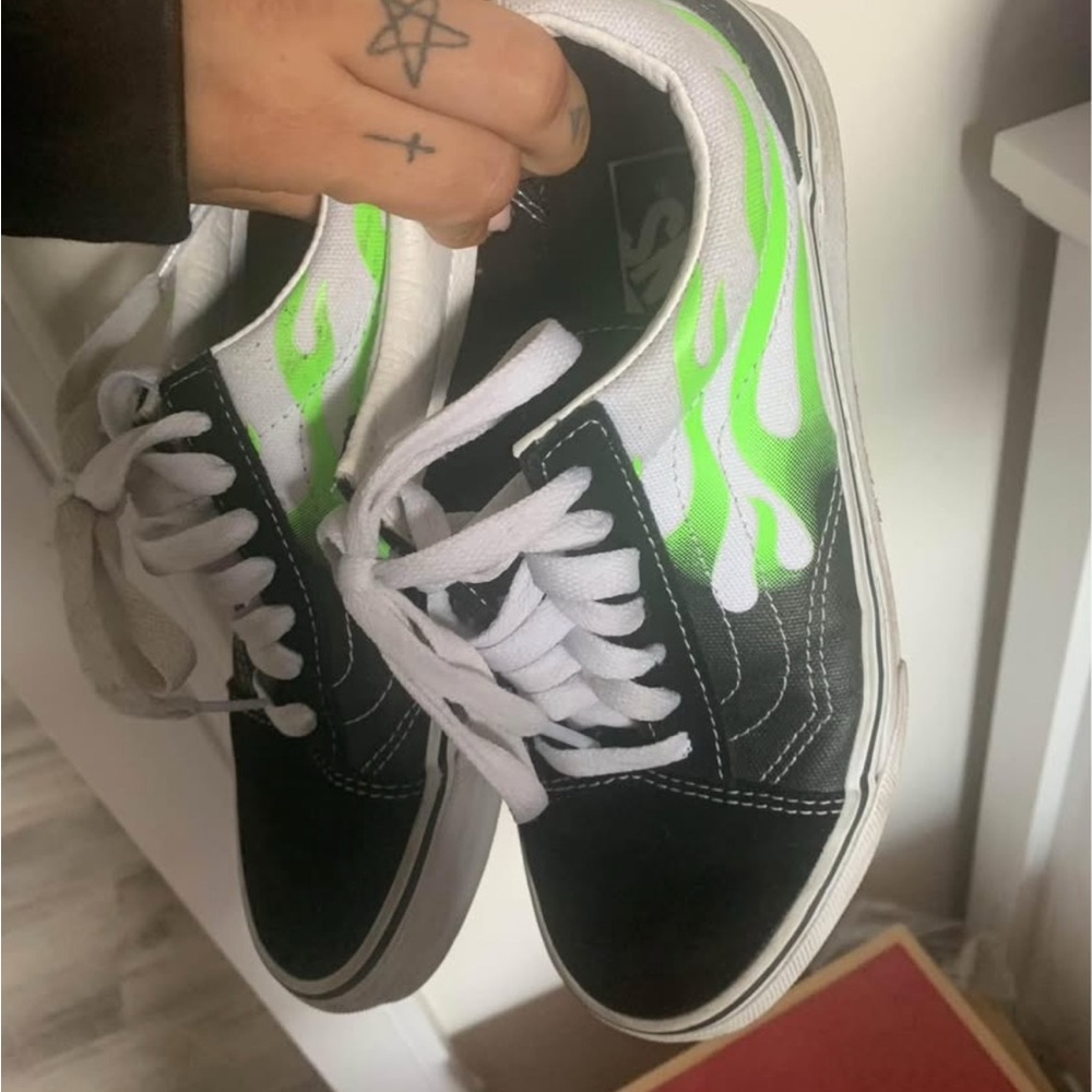 Vans Old Skool Black with Green Flames